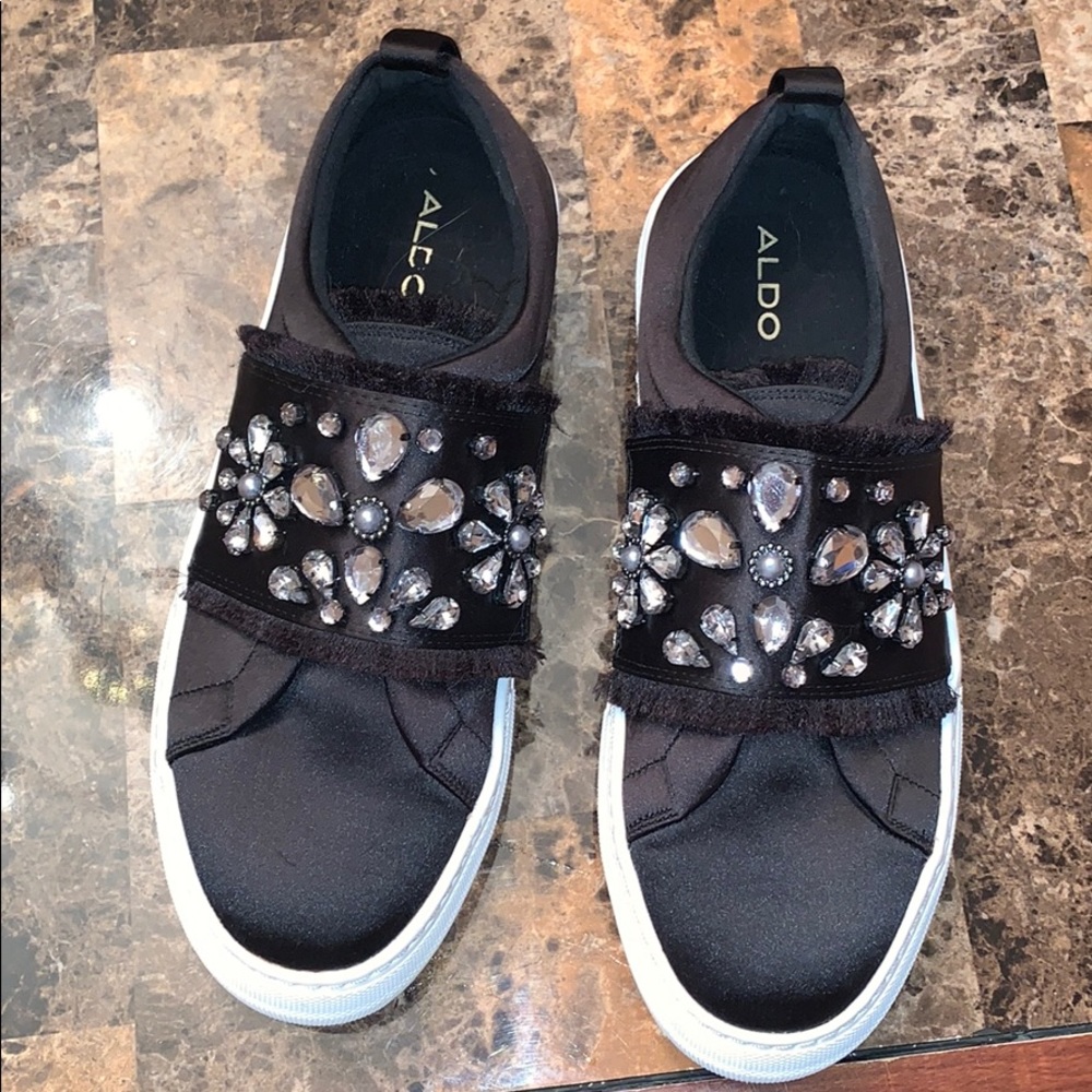 Aldo slip on black shoes with gems